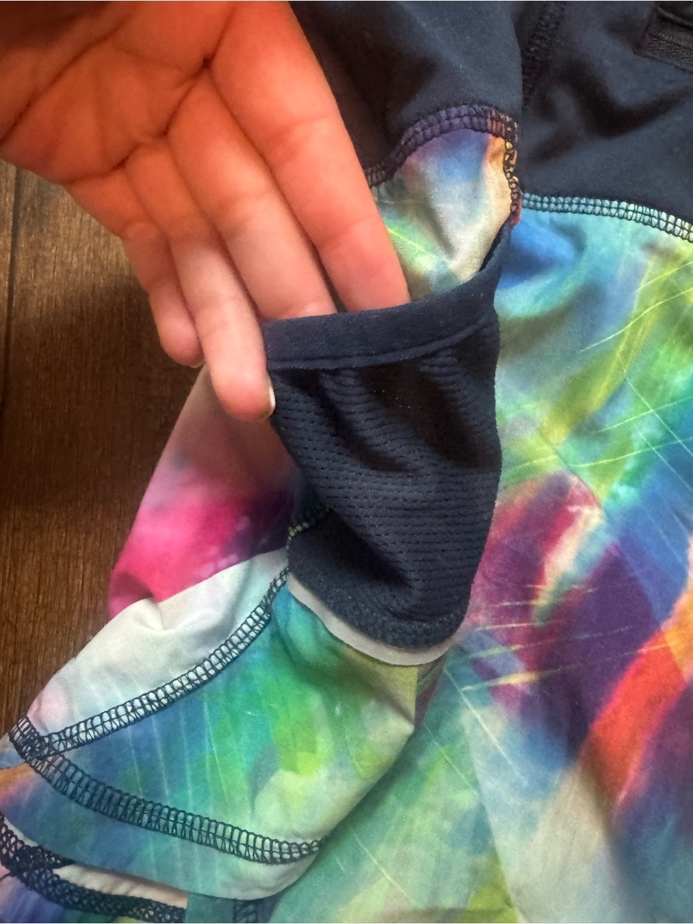 Athleta Multicolor Rainbow Print Athletic Shorts with Navy Waistband Vintage - Picture 7 of 8